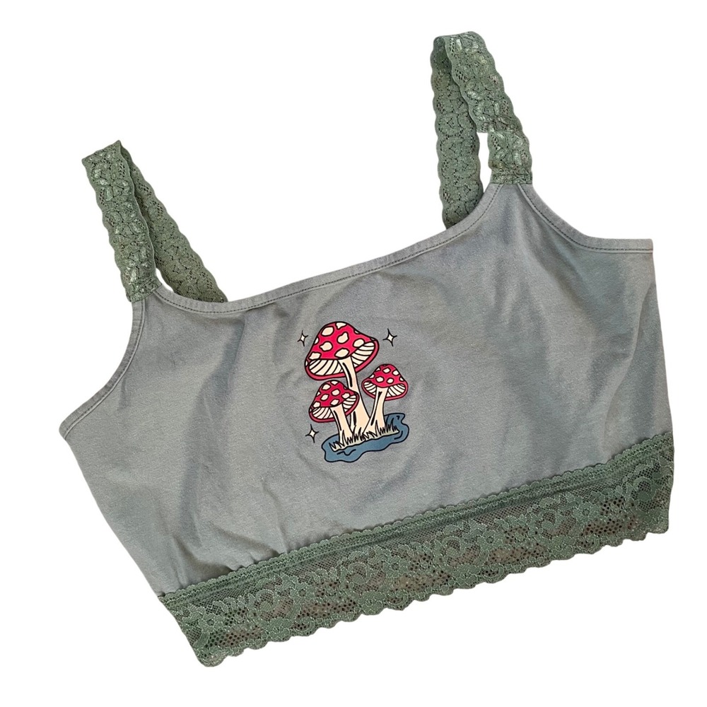 Bralette Forest Fairy Cottage Mushroom Shrooms Festival Junior L Lace Sage Green